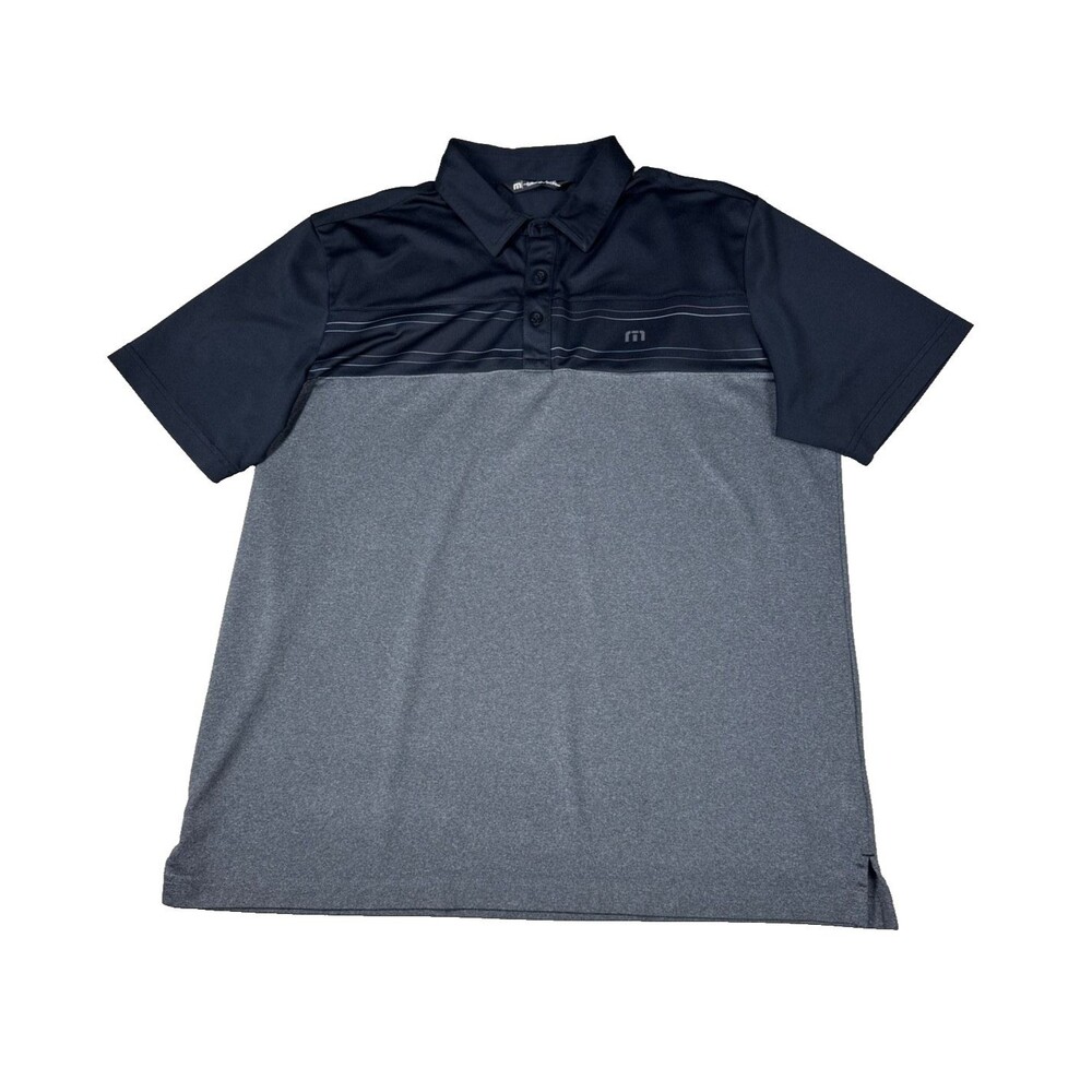TravisMathew Mens Golf Polo Shirt Size Large Black Gray Colorblock Short Sleeve